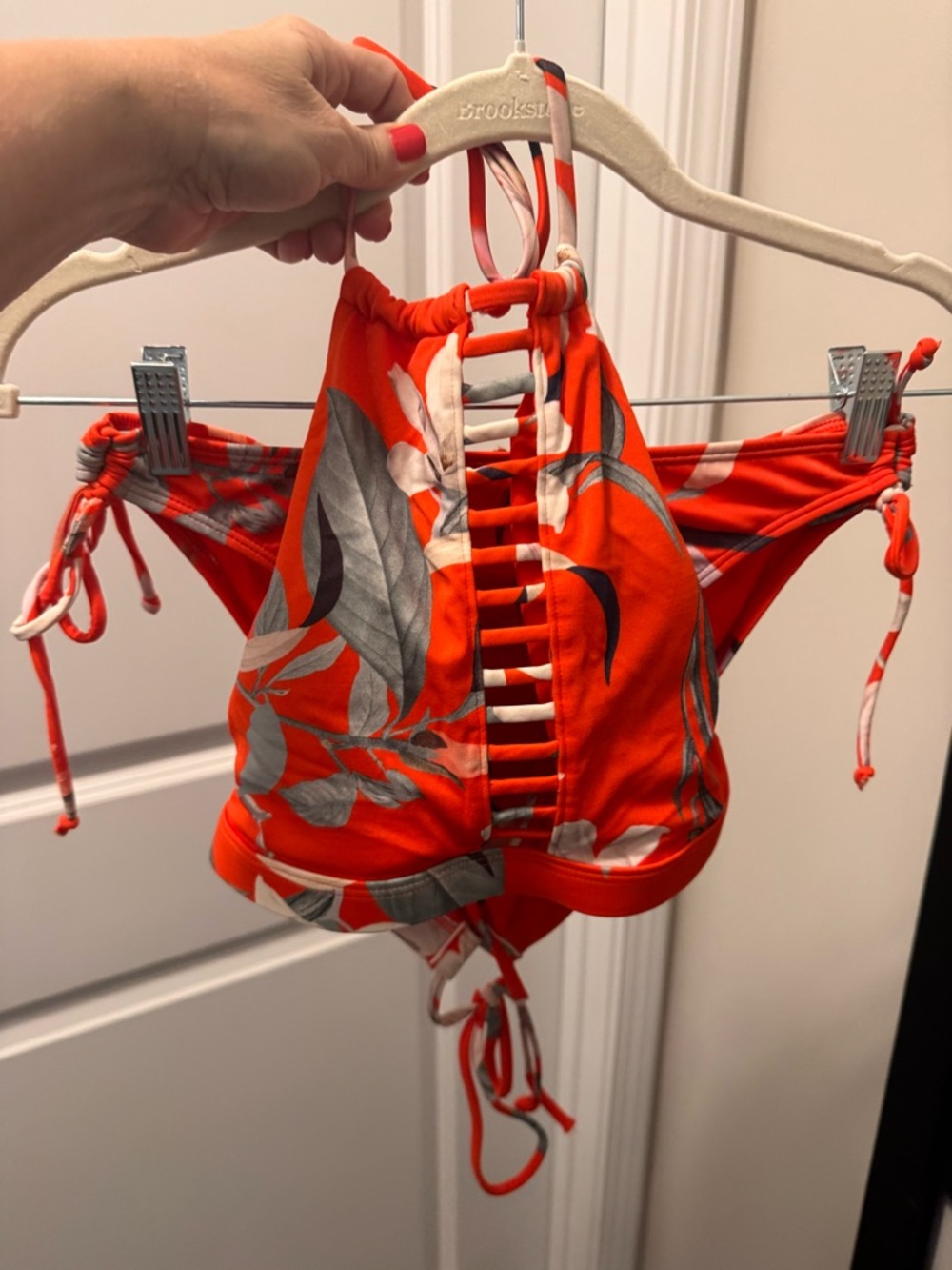 Athleta Orange Floral Cutout Halter Bikini 2 piece